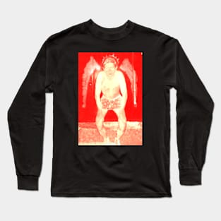 Portrait. Digital collage, special processing. Man in briefs, looking. Angel. Red, yellow, very bright. Long Sleeve T-Shirt